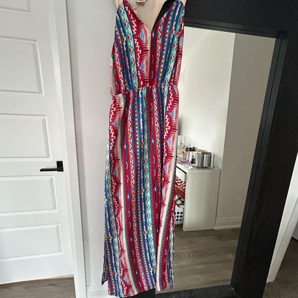 Flying Tomato Pink Blue Halter Maxi Sundress